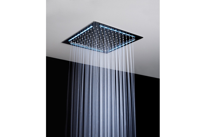 Rainlight shower which uses a low-voltage LED to add soft light to ceiling showers