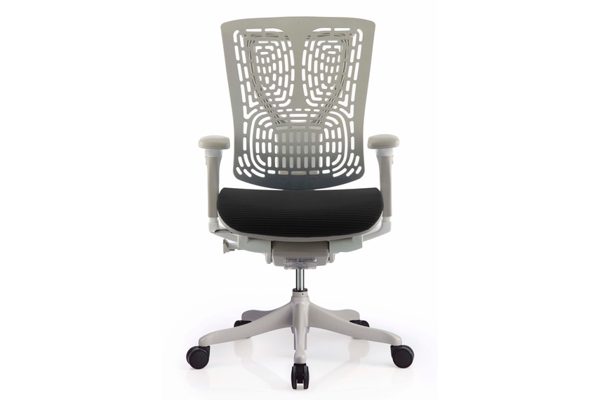 The Nefil chair with grey frame and black mesh