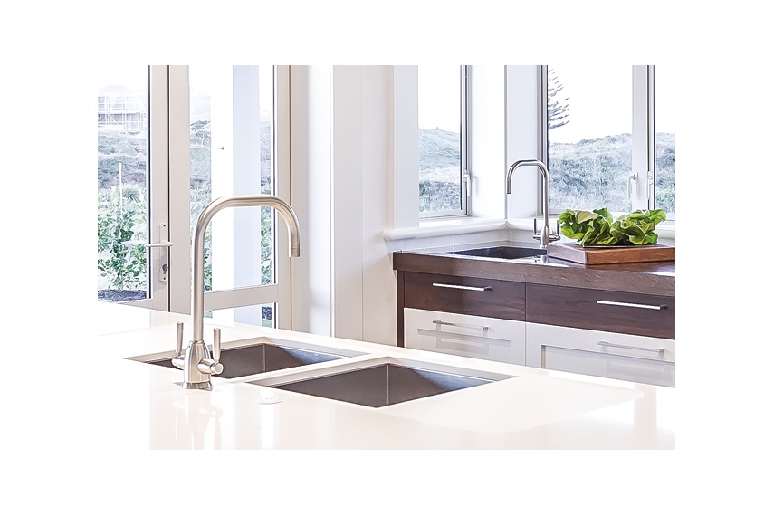 Perrin & Rowe Contemporary Oberon kitchen taps in pewter finish