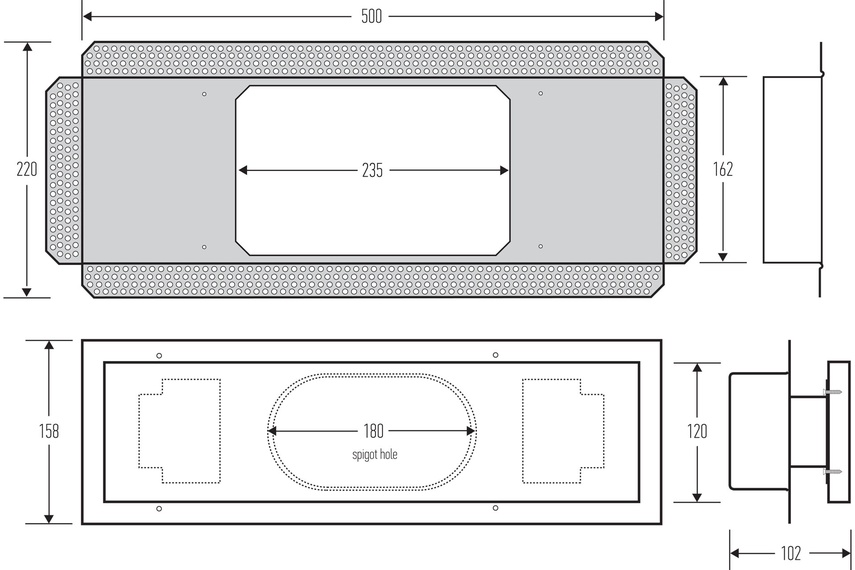 HB 1020 frameless rectangular grill