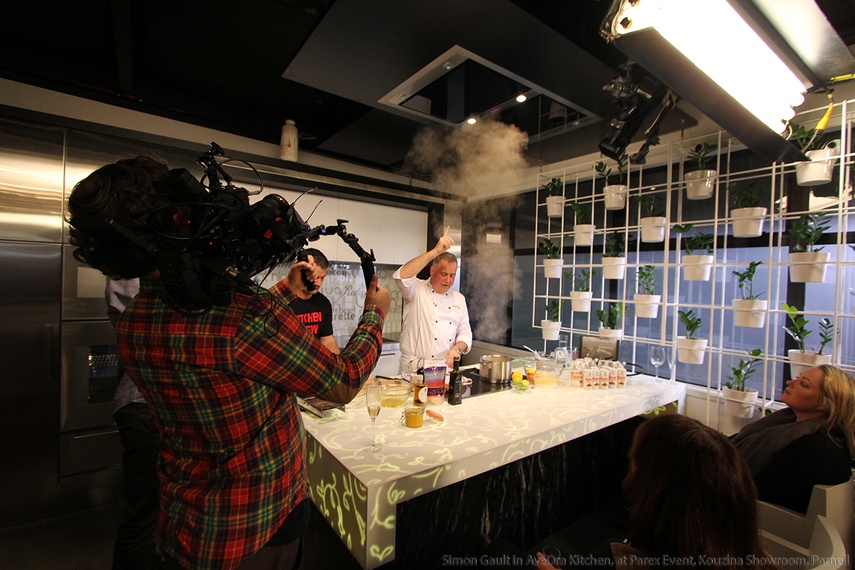 Simon Gault cooking next to the GreenAir Stacked Plant Wall at AveOra2