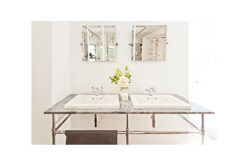 Hawthorn Hill contemporary double basin stand, custom sizing available