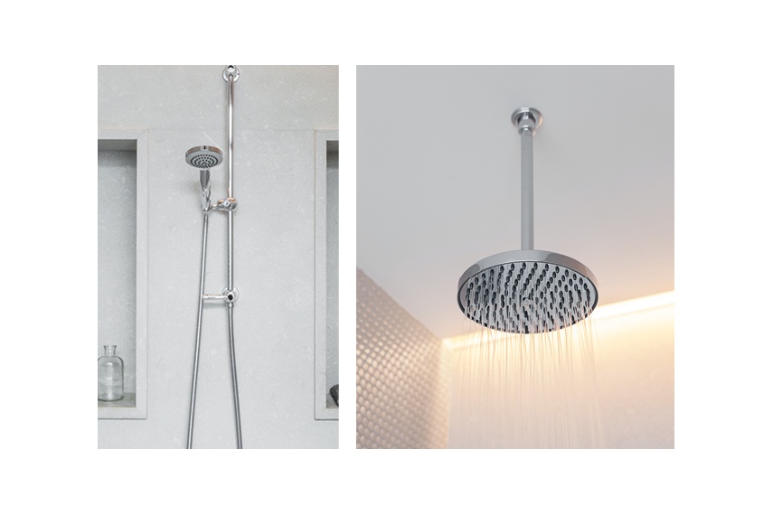Perrin & Rowe offers a range of contemporary shower set ups in chrome or pewter