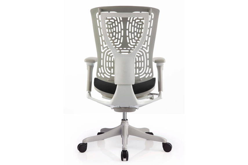 The Nefil chair with grey frame and black mesh