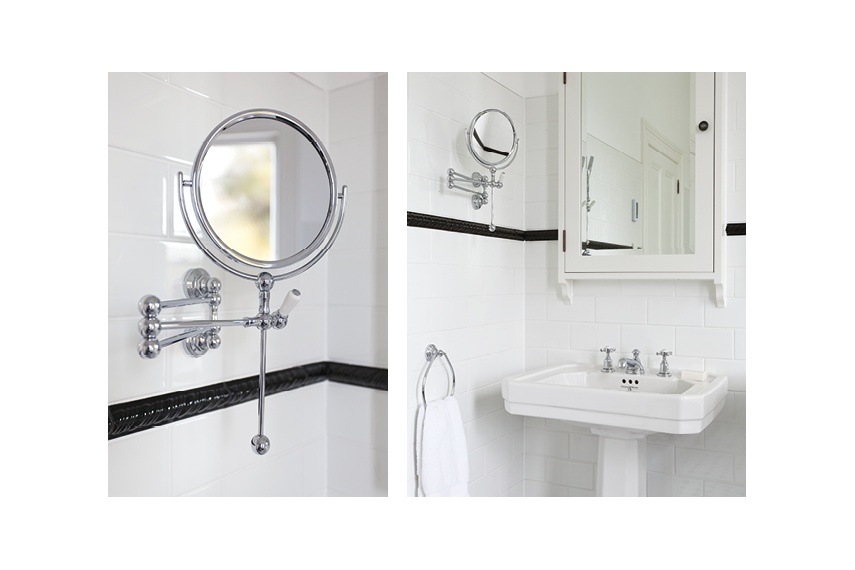 Perrin & Rowe magnified vanity / shaving mirrors tilt to suit height of user