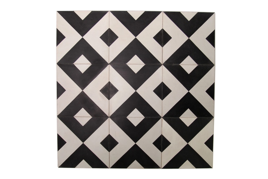Black and white Crosseye encaustic tiles.