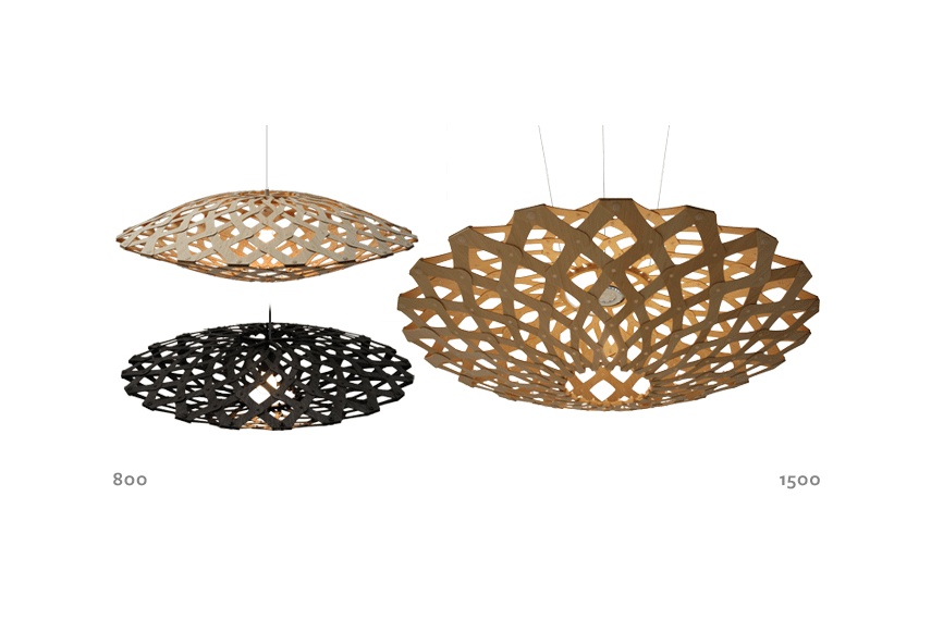 The Flax pendant is available in two sizes and nine colours