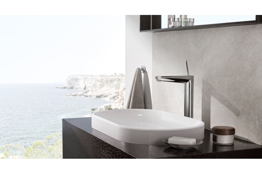 EuroDisc Joy extended height basin mixer.
