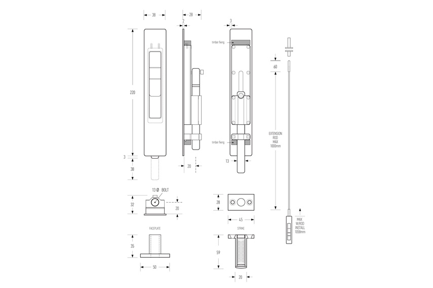 HB 1820 flush bolt line drawing