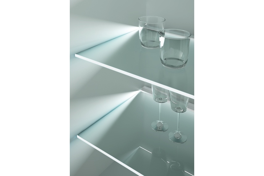 Domus Line Toucan LED lighting profile for glass shelving.
