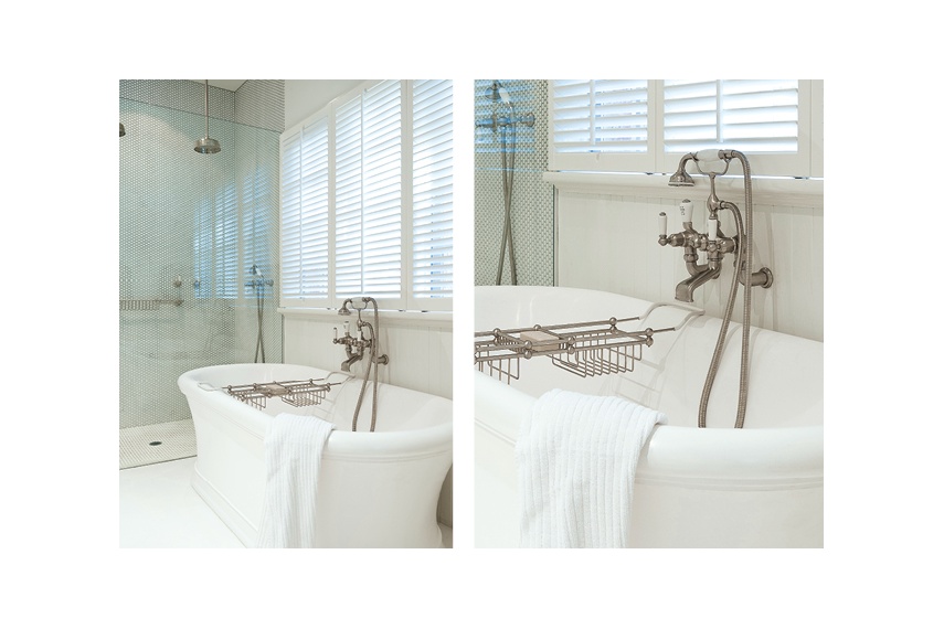 Perrin & Rowe wall mounted bath filler with handshower in cradle in Pewter (brushed nickel)