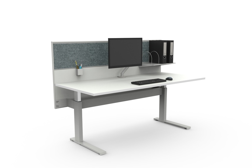 Engage height adjustable single desk with Edge screen.