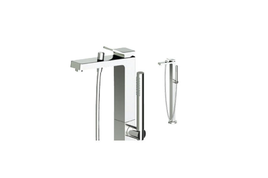 Soft short lever floor mounted bath filler and shower set